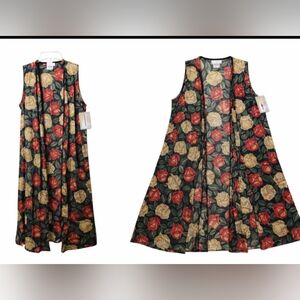 NWT LuLaRoe Joy Kimono Vest Green Red Gold Roses Size Small